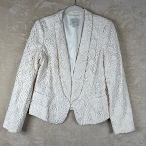 Ann Taylor Loft Cream Floral Lace Blazer Open Front Jacket Size 6P Coquette Chic